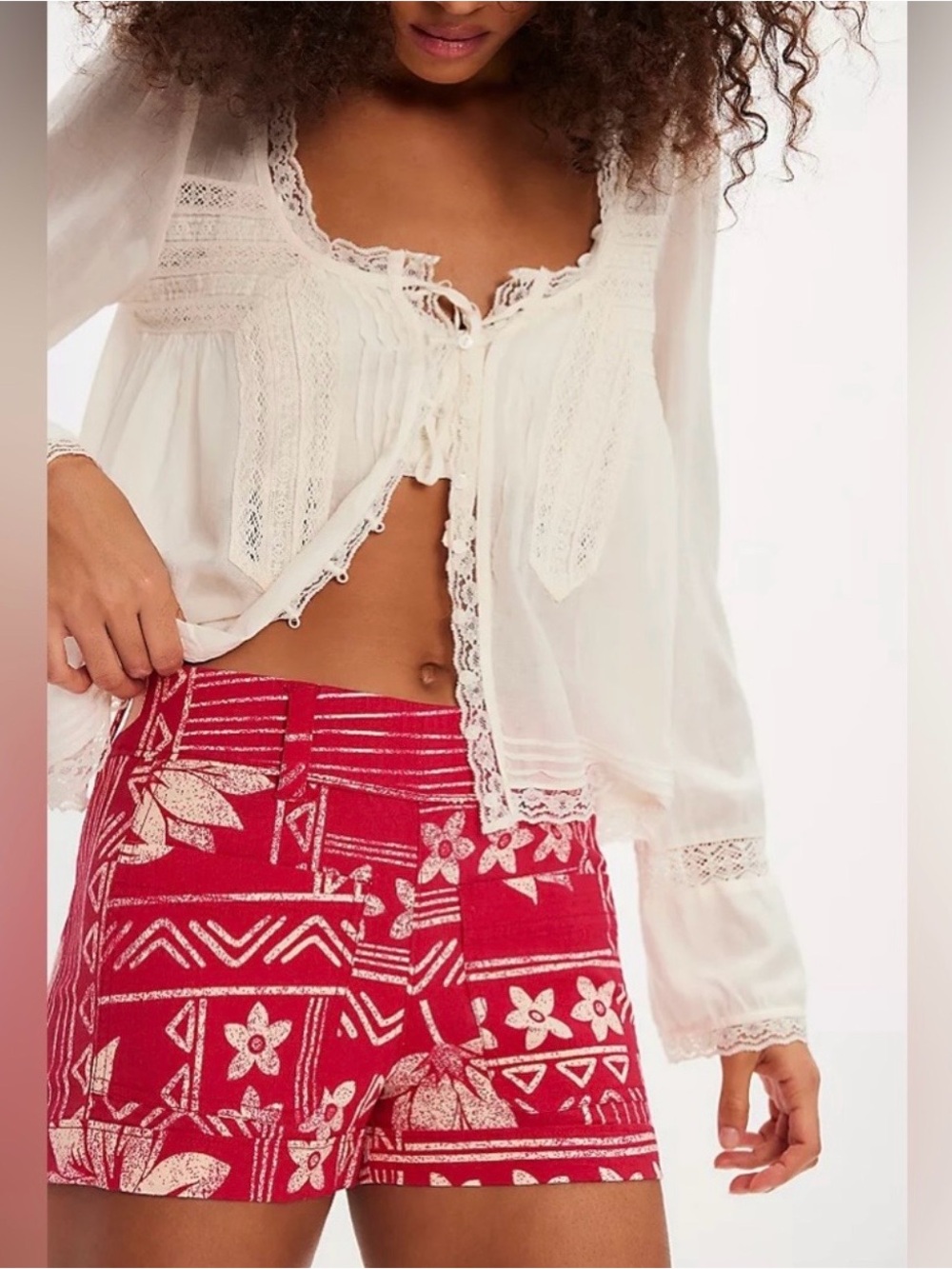 Free People Red Floral Shorts